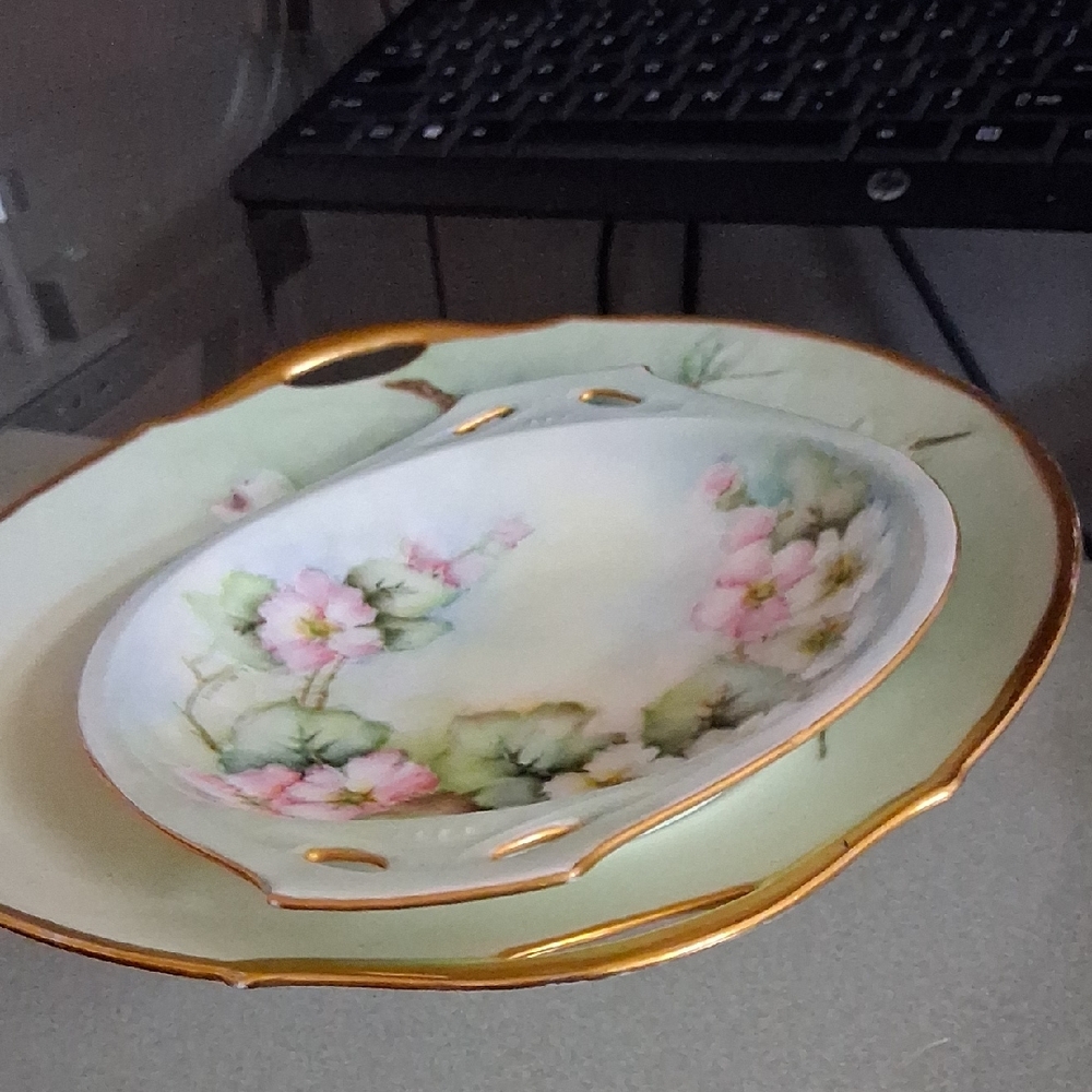 Floral Porcelain Plate Set with Gold Trim